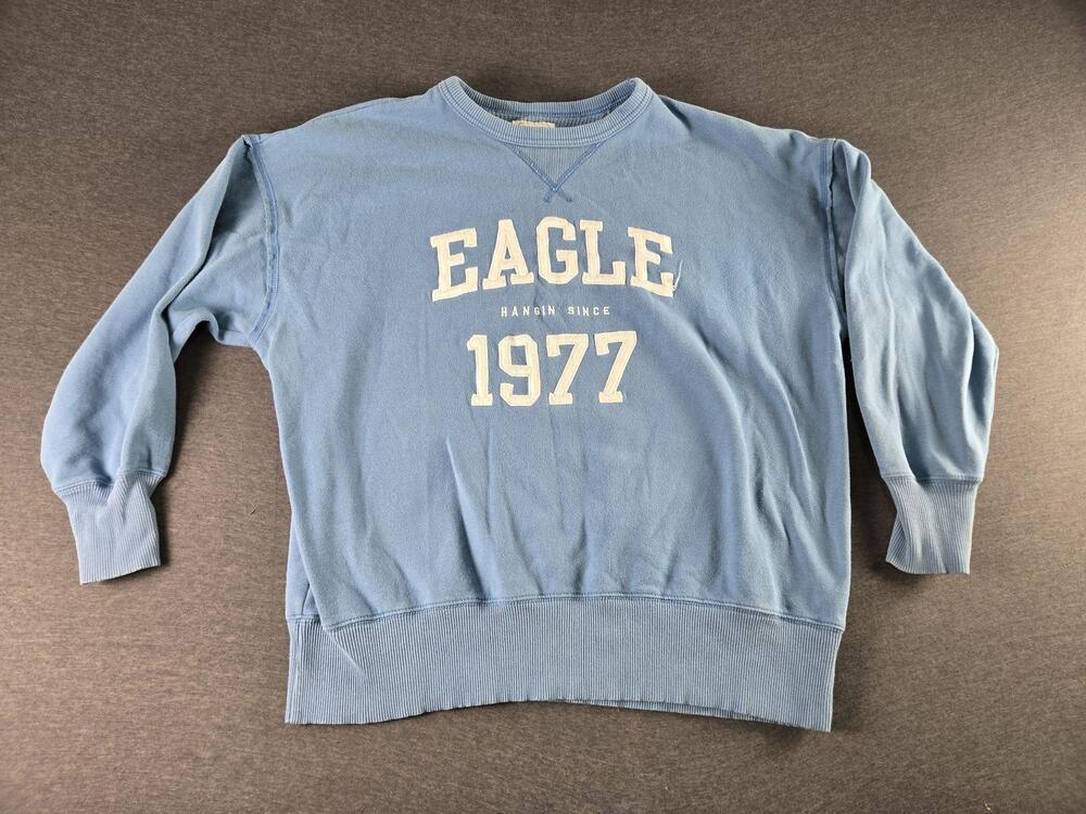 American Eagle Sweatshirt Mens Small Blue Eagle 1977 Graphic Pullover Crewneck
